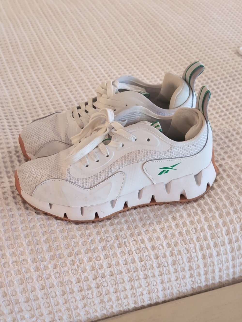 Reebok White Chunky Mesh Sneakers with Green Logo